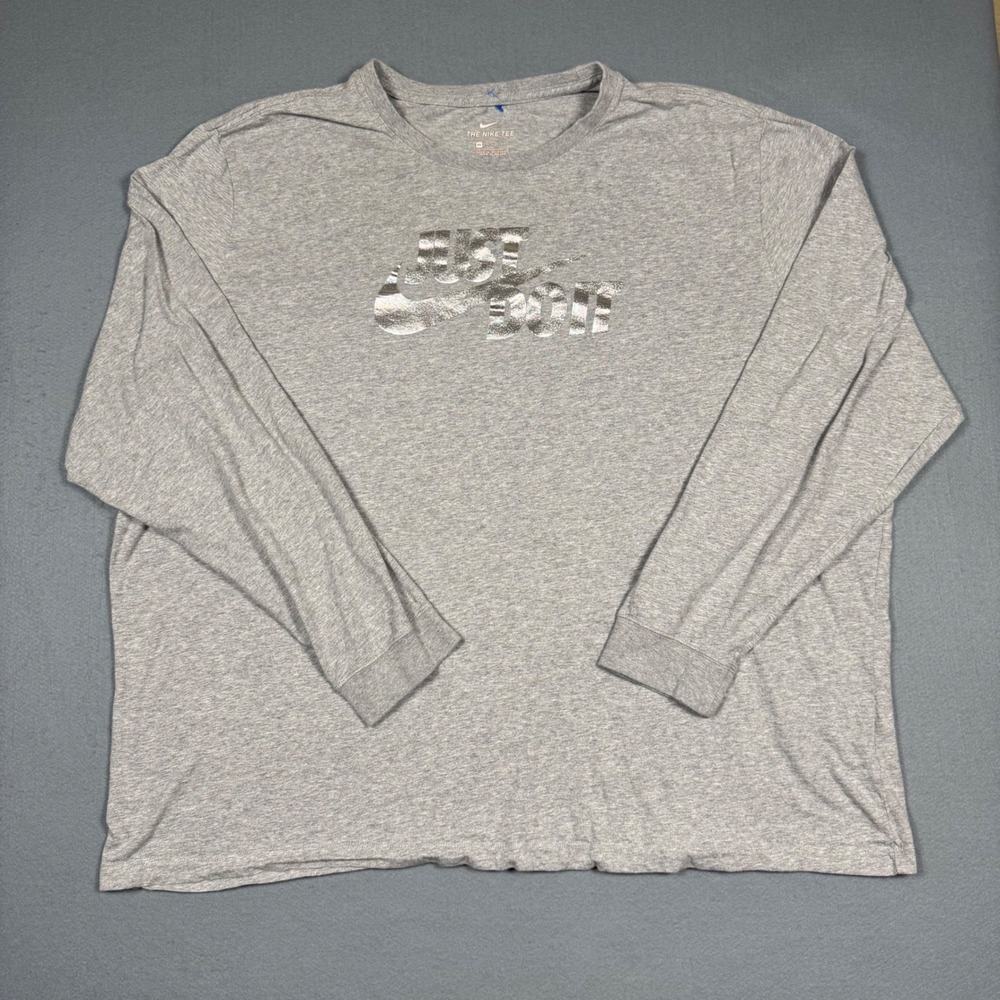 Nike Long Sleeve Shirt Mens 4XL Gray Silver Foil Just Do It Graphic Tee Big Tall